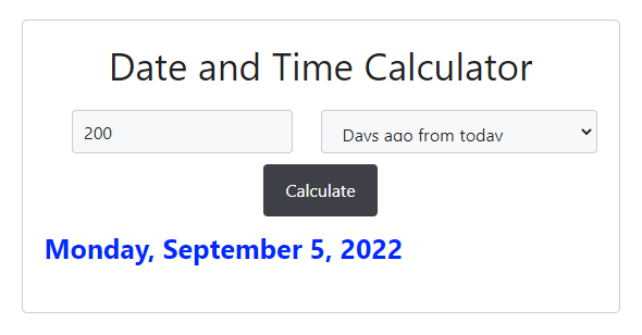 Date and time calculator 200 hours ago