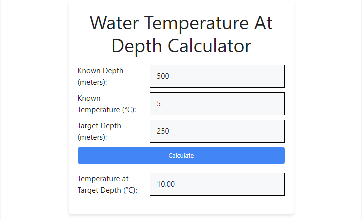 Water Temperature at depth calculator